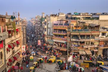 The main bazar in Paharganj, India, is full of people during the late afternoon. 