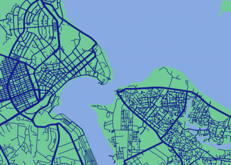 Simple map of coastal city.